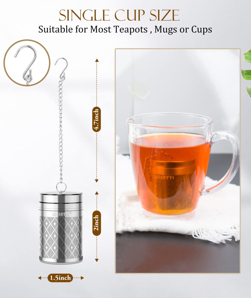 LULLATTI Tea Balls for Loose Tea, (2+1 Pack) 18/8 Stainless Steel Tea Infuser Set, Extra Fine Mesh Tea Strainers for Brew Tea, Spices & Seasonings - Image 2